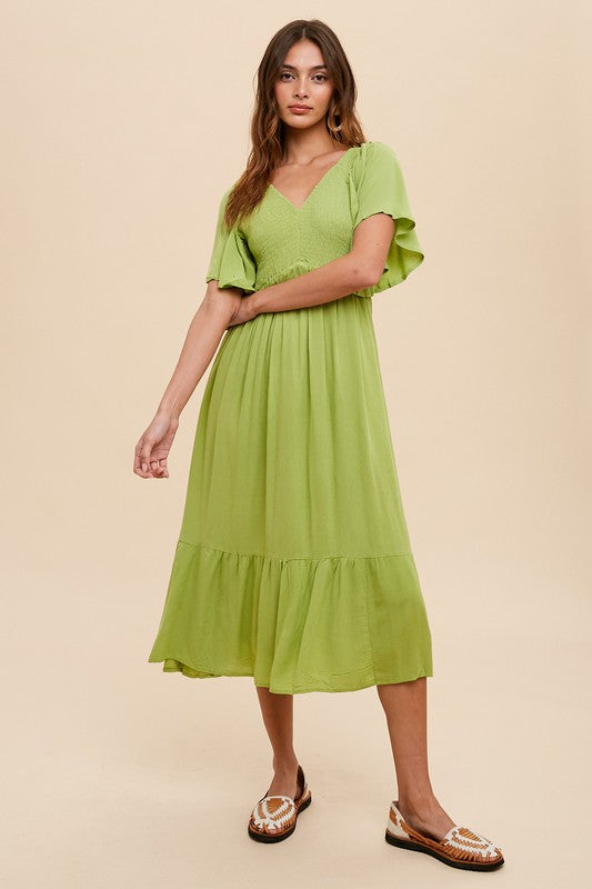 Stand Out Midi Dress in Moss