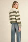 Striped Cotton Sweater in Olive/Cream