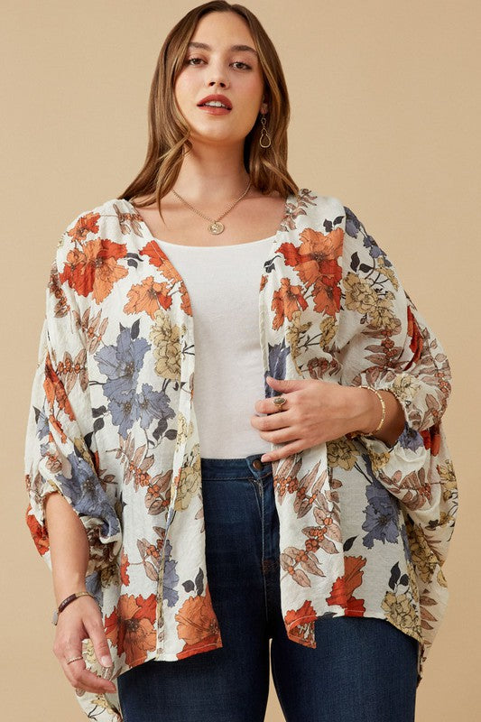 Floral Open Cardigan in Rust Mix