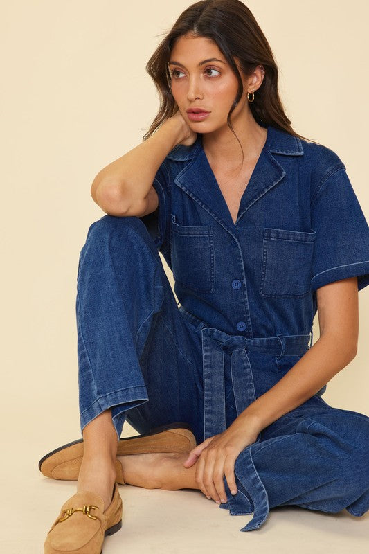 Throw It On Denim Jumpsuit in Blue Denim