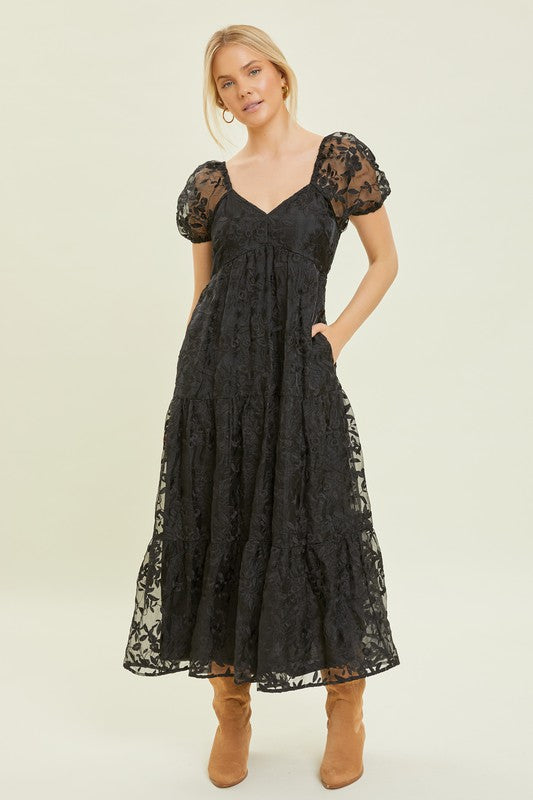 Wednesday Lace Maxi Dress in Black