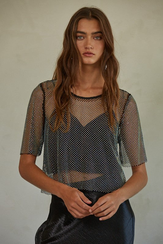 Bellamy Rhinestone Top in Black