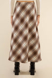 Dahlia Flannel Plaid Maxi Skirt in Brown