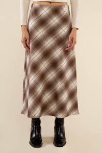 Dahlia Flannel Plaid Maxi Skirt in Brown