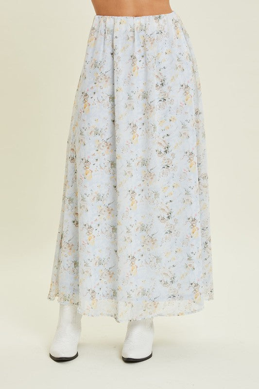 Sky Bloom Skirt in Light Blue