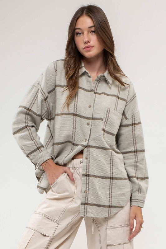 Grid Plaid Top in Olive