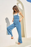 Braided Denim Jumpsuit in Medium Wash