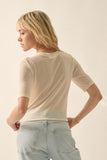 Mesh Crewneck Top in Cream