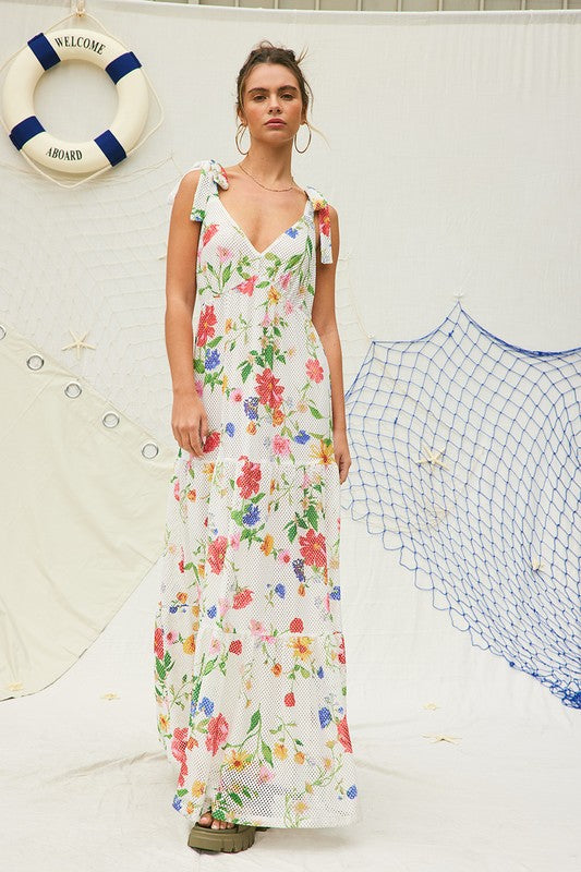 Vacay Floral Maxi Dress in Off White