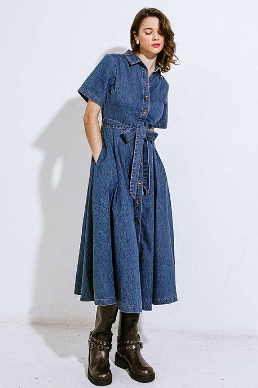 Denim Days Midi Dress in Medium Indigo