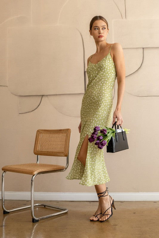Can't Hardly Wait Floral Midi Dress in Lime