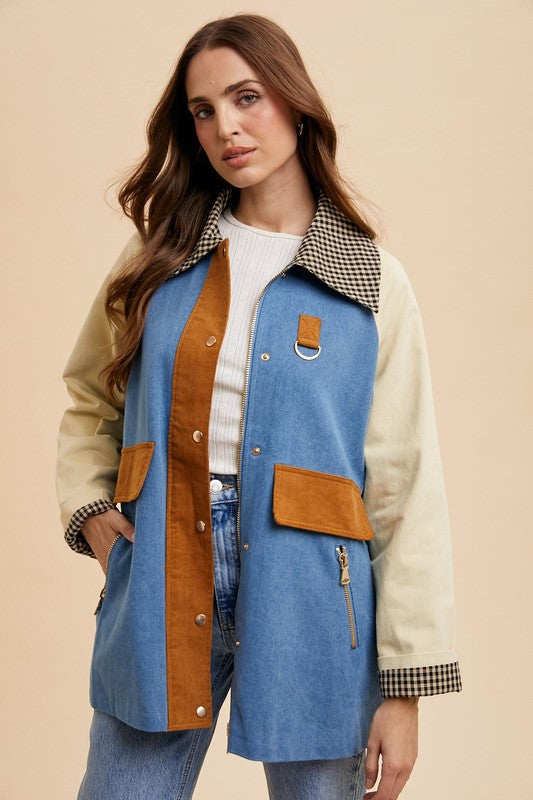 Multi Panel Denim Chore Jacket in Chambray