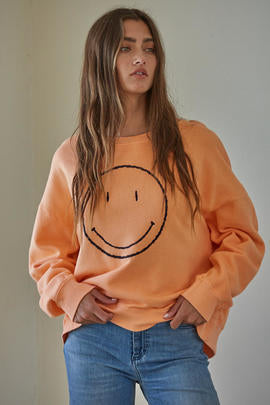 Made Me Smile Pullover in Neon Salmon