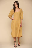 Fallen Leaves Midi Dress in Mustard