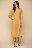 Fallen Leaves Midi Dress in Mustard