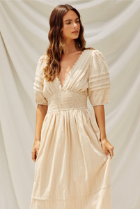 Lacy Cotton Midi Dress in Natural