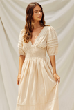 Lacy Cotton Midi Dress in Natural