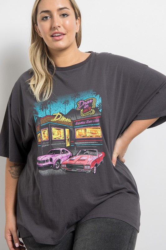Diner Oversized Tee in Charcoal