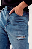 Distressed Straight Leg Jean in Medium Denim