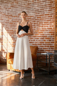 Arlene Midi Dress in Off White/Black